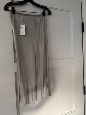 Helmut Lang Satin Bias Midi Skirt in Light Gray